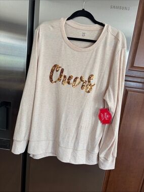 Holiday Time Blush Sweatshirt with Gold Sequin 'Cheers'